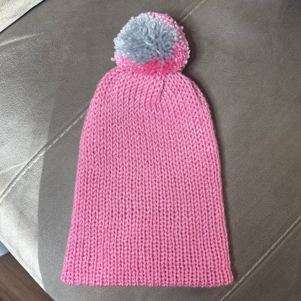 Pink and Gray Kids Knit Beanie